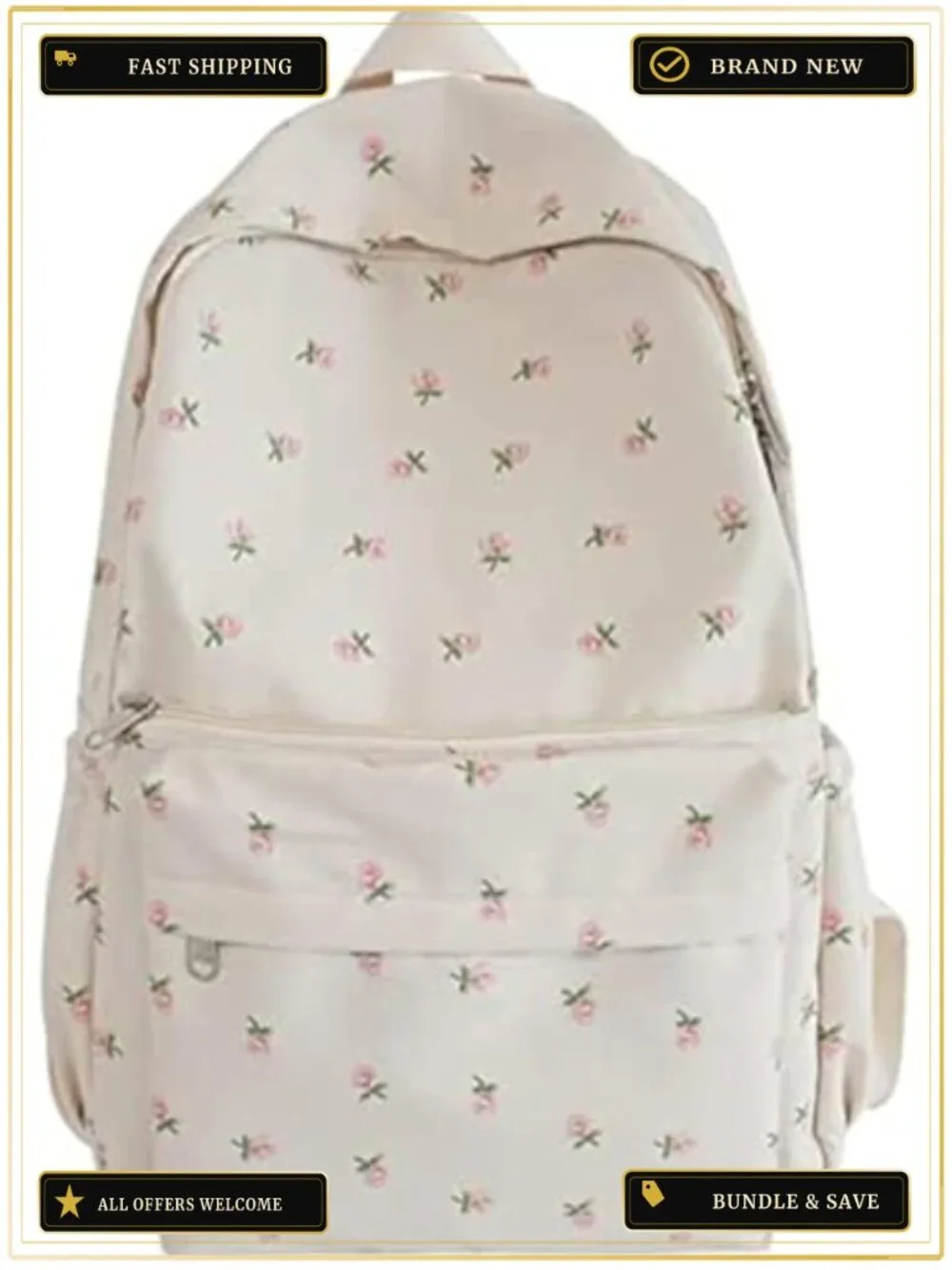Cute Preppy Floral Nylon Backpack Daypack Laptop Bag